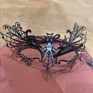 Intricate Black Lace Masquerade Mask with Rhinestones